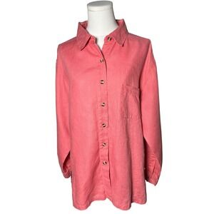 Coral Linen Shirt Jacket Oversized Relaxed Minimal Layer Real Comfort L‎